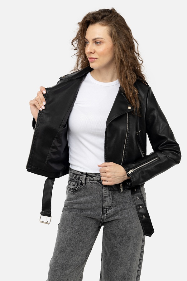Жіноча куртка косуха 44 колір чорний ЦБ-00238376 SKT000956365 фото