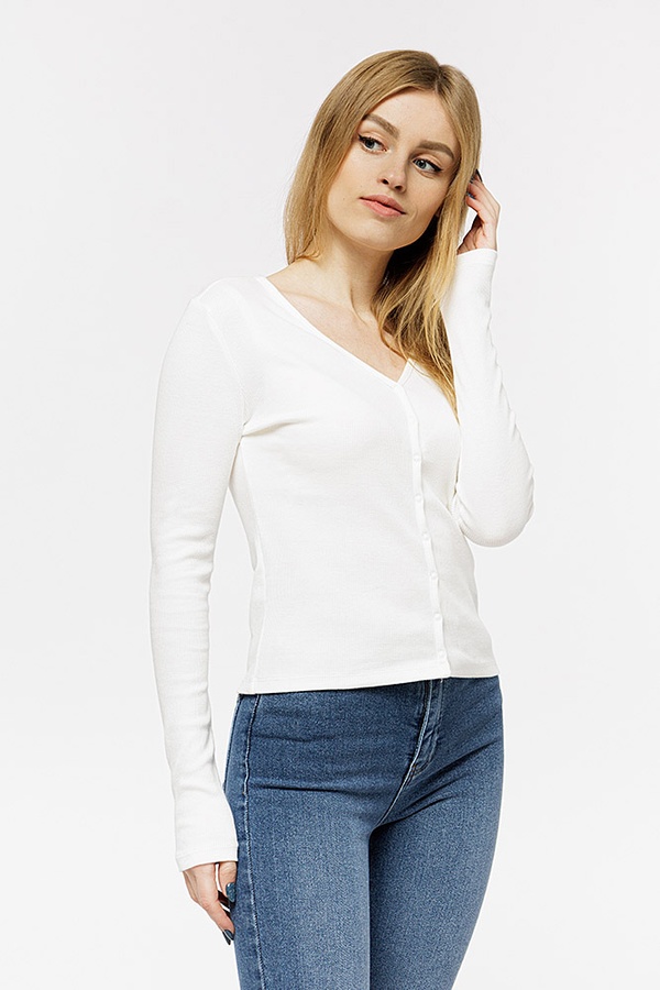 Жіноча футболка з довгим рукавом 42 колір білий ЦБ-00206757 SKT000881520 фото