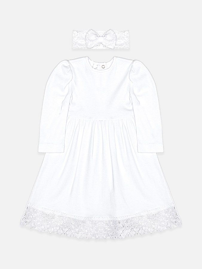 Платье с повязкой девочке (для крестин) 68 цвет белый ЦБ-00173204 SKT000579201 фото