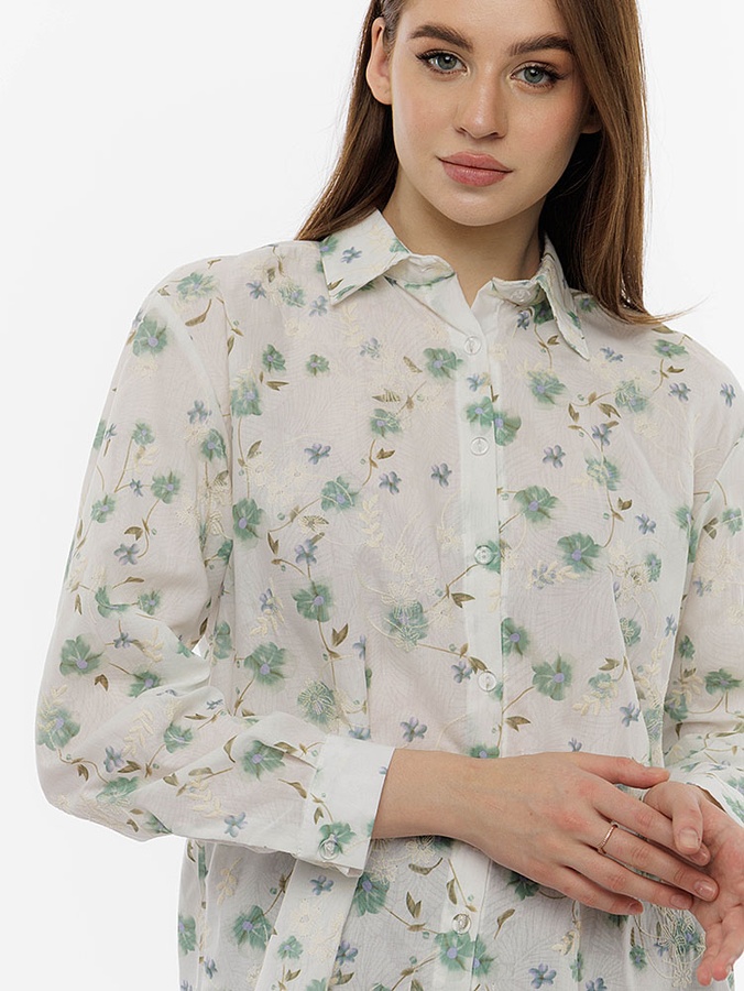 Женская удлиненная рубашка 46 цвет молочный ЦБ-00216308 SKT000900451 фото