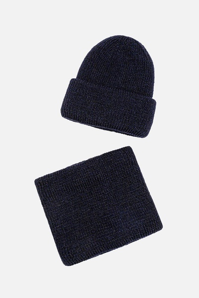 Комплект шапка-шарф на дівчинку 54-56 колір темно-синій ЦБ-00206542 SKT000880643 фото