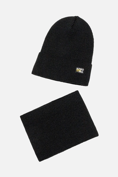 Комплект шапка-шарф на хлопчика 52-54 колір чорний ЦБ-00206078 SKT000879696 фото