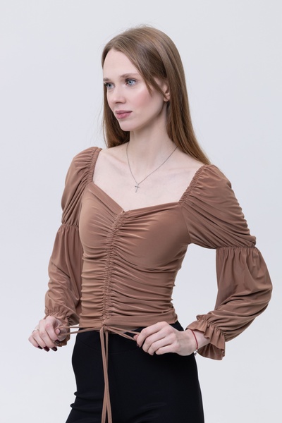 Жіноча блуза з довгим рукавом 48 колір бронзовий ЦБ-00233767 SKT000955628 фото