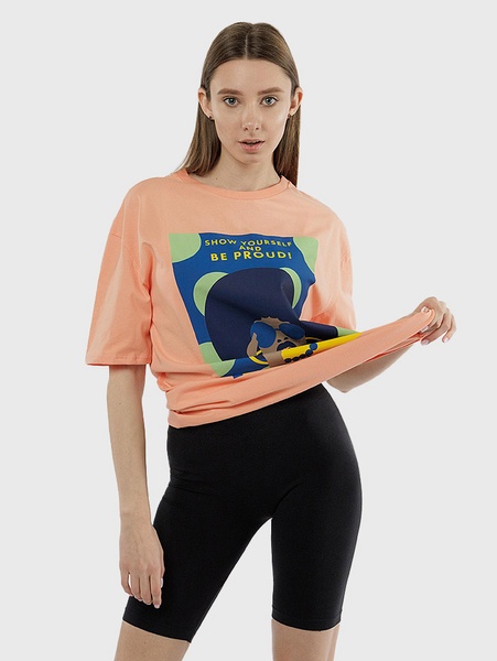 Женская удлиненная футболка регуляр 50 цвет персиковый ЦБ-00215338 SKT000898380 фото