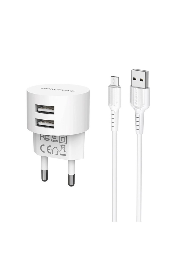 Зарядний пристрій Borofone BA23A 2 USB 2.4A Micro колір білий ЦБ-00192792 SKT000850332 фото