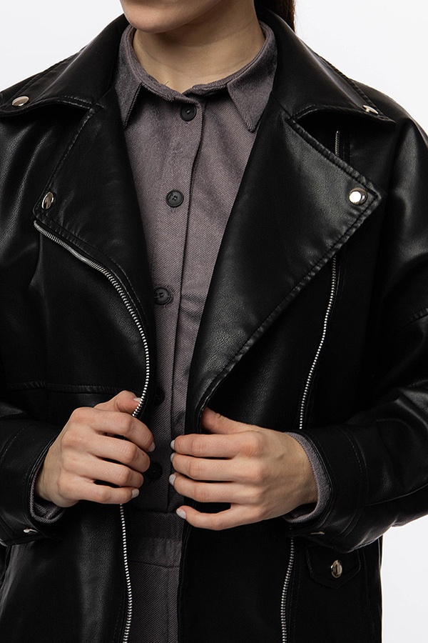 Женская куртка косуха 48 цвет черный ЦБ-00209531 SKT000886868 фото
