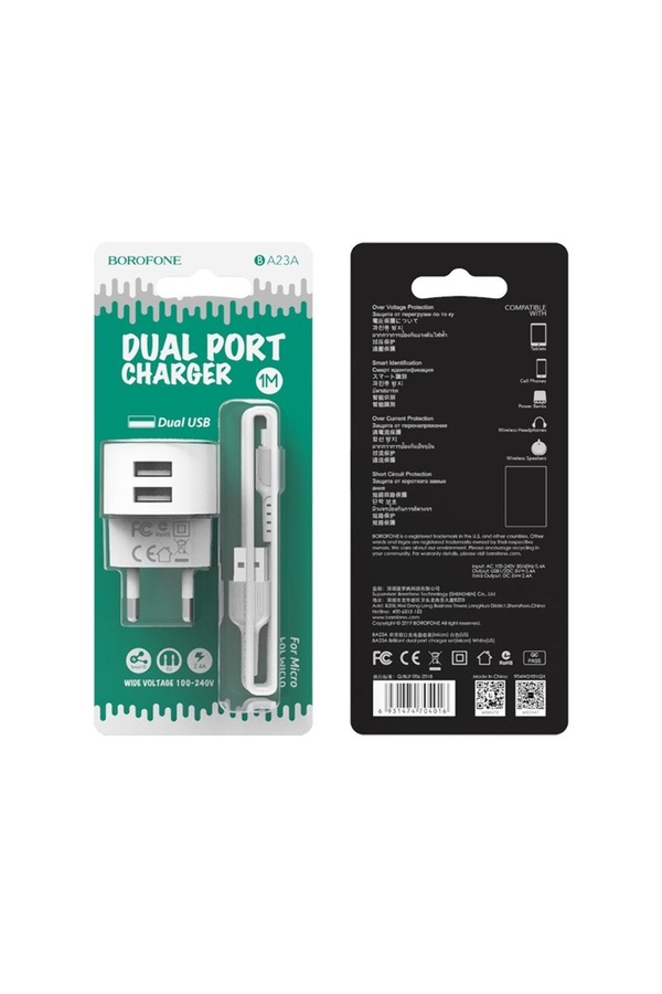 Зарядное устройство для Borofone BA23A 2 USB 2.4A Micro цвет белый ЦБ-00192792 SKT000850332 фото