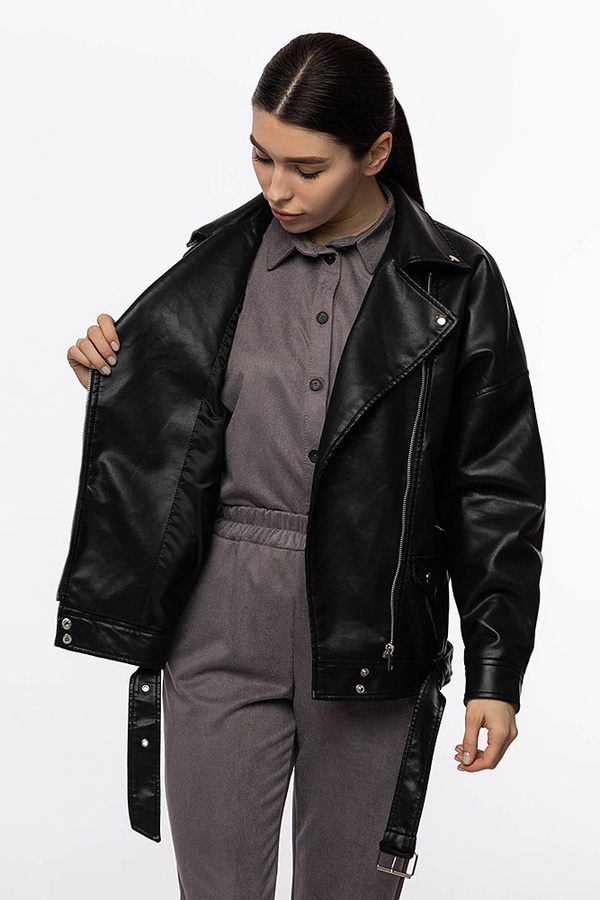 Женская куртка косуха 48 цвет черный ЦБ-00209531 SKT000886868 фото