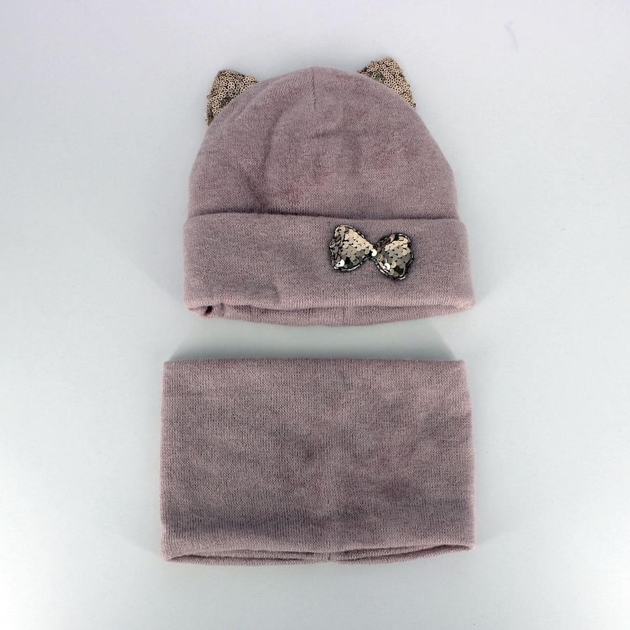Комплект шапка-шарф пудрового кольору для дівчинки 46-48 колір пудровий ЦБ-00143150 SKT000498583 фото