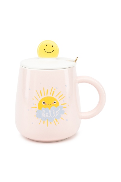 Чашка с крышкой и ложкой "Be happy" цвет розовый ЦБ-00235265 SKT000945682 фото