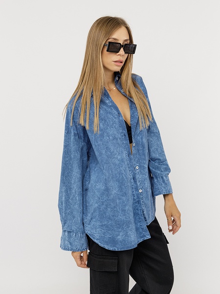 Жіноча сорочка з довгим рукавом 44 колір синій ЦБ-00228540 SKT000929630 фото