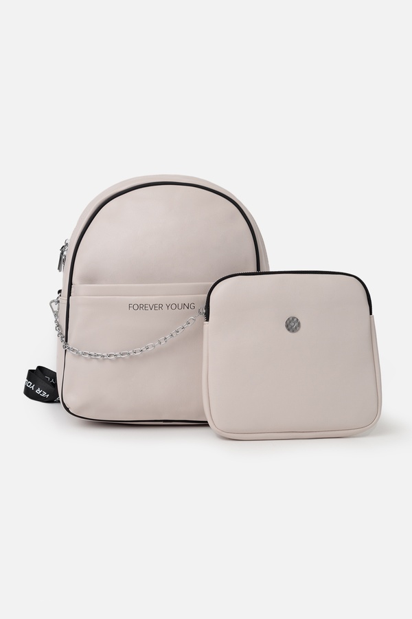 Женский рюкзак с сумочкой на цепочке цвет светло-серый ЦБ-00244047 SKT000970072 фото