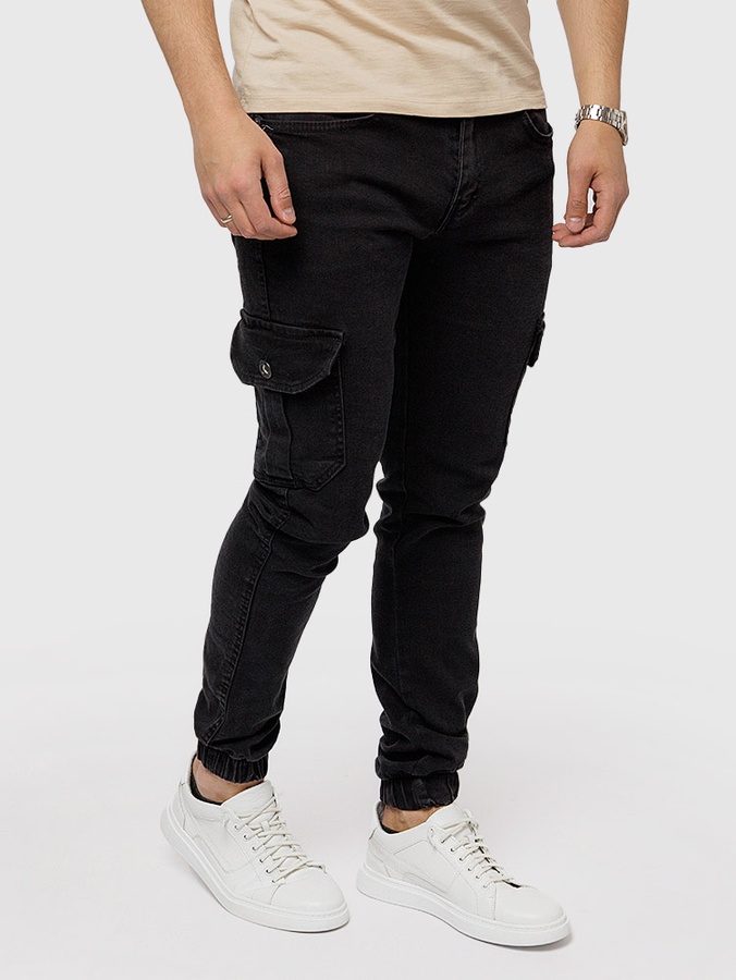 Мужские джинсовые джогеры карго 42 цвет черный ЦБ-00220183 SKT000909060 фото