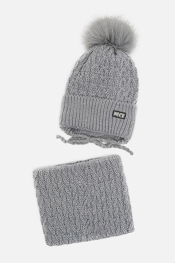 Комплект шапка-шарф на дівчинку 42-44 колір світло-сірий ЦБ-00206080 SKT000879698 фото