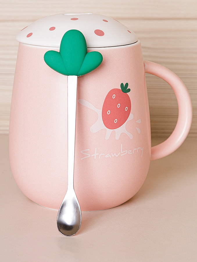 Чашка з кришкою "Strawberry" колір рожевий ЦБ-00223911 SKT000918605 фото