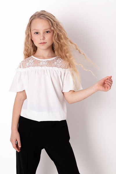 Блуза з коротким рукавом на дівчинку 134 колір білий ЦБ-00159483 SKT000539003 фото