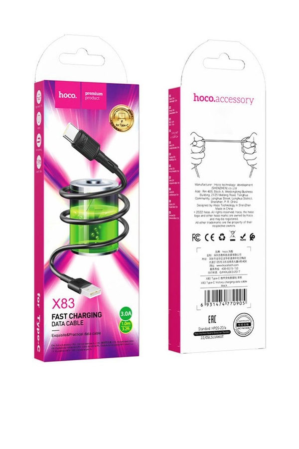 USB кабель Hoco X83 Type-C 3A 1m колір чорний ЦБ-00259106 SKT001018538 фото