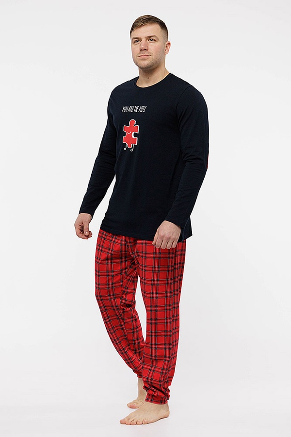 Чоловіча піжама з довгим рукавом 44 колір червоний ЦБ-00210554 SKT000890069 фото