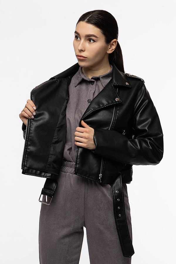 Жіноча куртка косуха 48 колір чорний ЦБ-00209533 SKT000886876 фото
