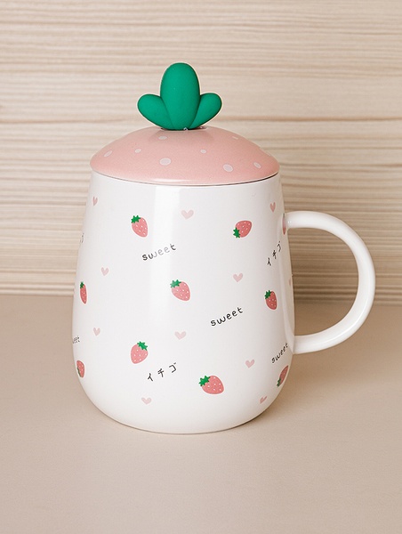 Чашка с крышкой "Strawberry" цвет белый ЦБ-00224660 SKT000920658 фото