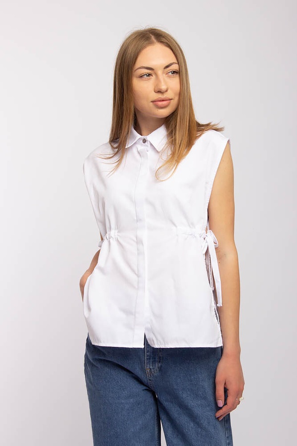 Блуза без рукава на зав'язках 46 колір білий ЦБ-00157351 SKT000533416 фото