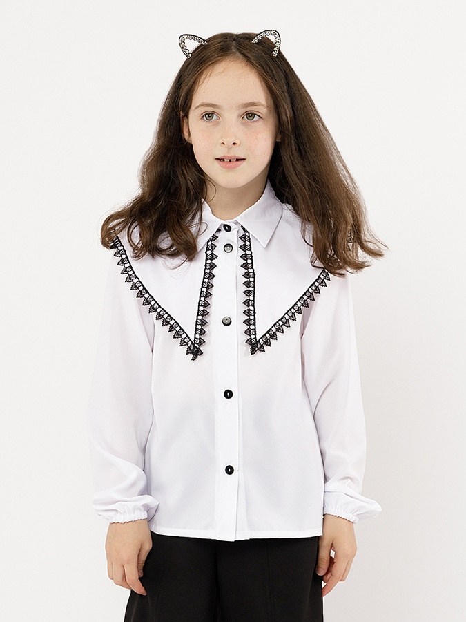 Блуза длинный рукав для девочки 152 цвет белый ЦБ-00222787 SKT000915897 фото