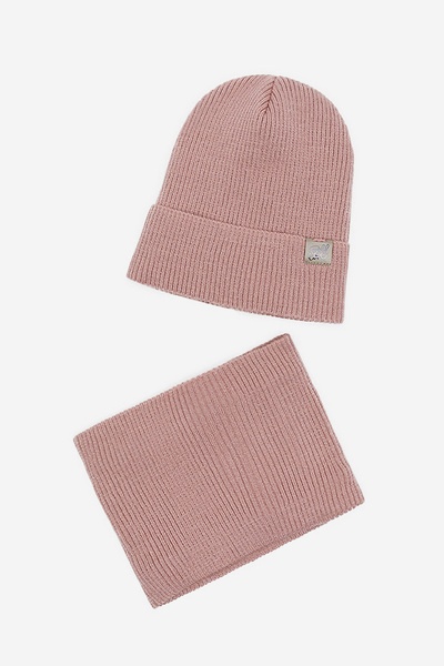 Комплект шапка-шарф на дівчинку 52-54 колір пудровий ЦБ-00206088 SKT000879705 фото