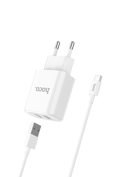 Мережевий зарядний пристрій Hoco C62A 2 USB 2.1A Type-C колір білий ЦБ-00204689 SKT000876751 фото