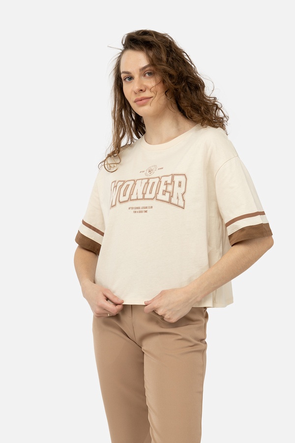 Жіноча футболка з коротким рукавом 38 колір бежевий ЦБ-00245337 SKT000981287 фото