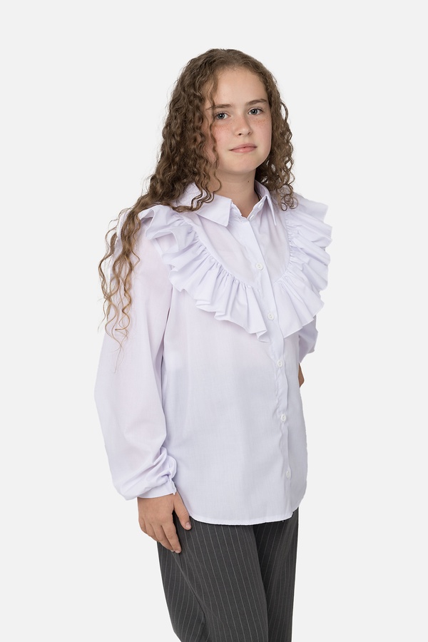 Рубашка с длинным рукавом для девочки 134 цвет белый ЦБ-00253497 SKT001002165 фото