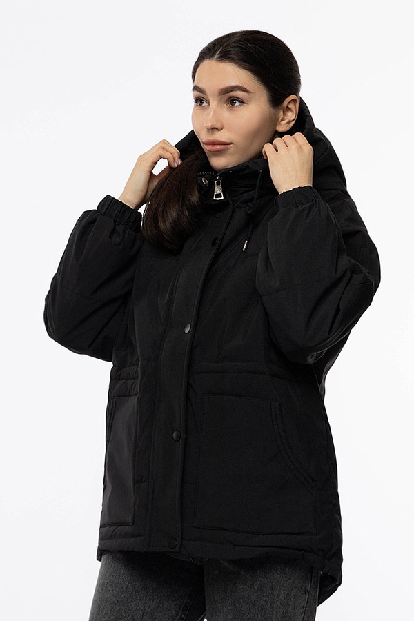 Жіночі куртка пряма коротка 44 колір чорний ЦБ-00206933 SKT000882014 фото