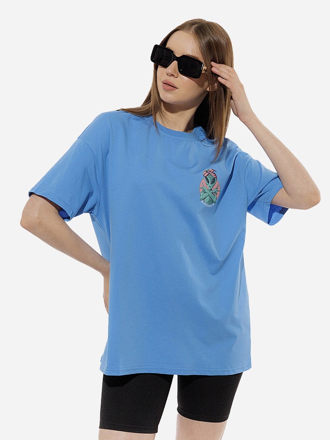 Жіноча футболка оверсайз 42 колір індіго ЦБ-00218102 SKT000903914 фото