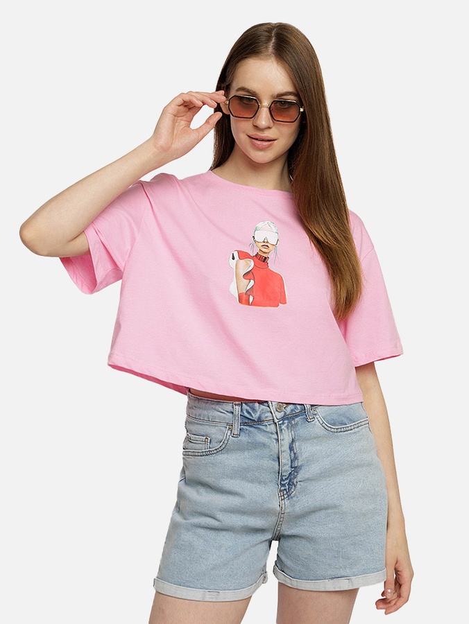 Жіноча коротка футболка 42 колір рожевий ЦБ-00219331 SKT000907113 фото