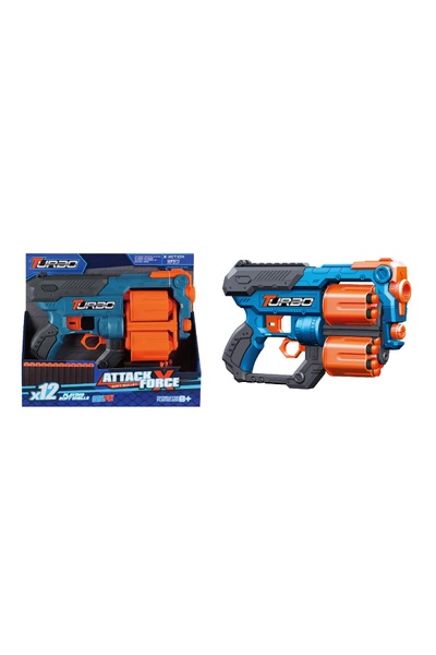 Іграшковий пістолет механічний з подвійним барабаном та м'якими набоями колір синій ЦБ-00249031 SKT000990615 фото