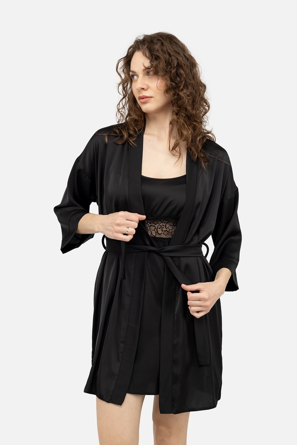 Жіночий халат 46 колір чорний ЦБ-00244096 SKT000977773 фото