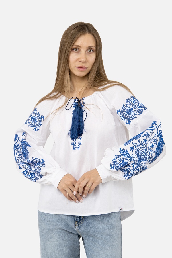 Жіноча вишиванка з довгим рукавом 40 колір білий ЦБ-00254976 SKT001006316 фото