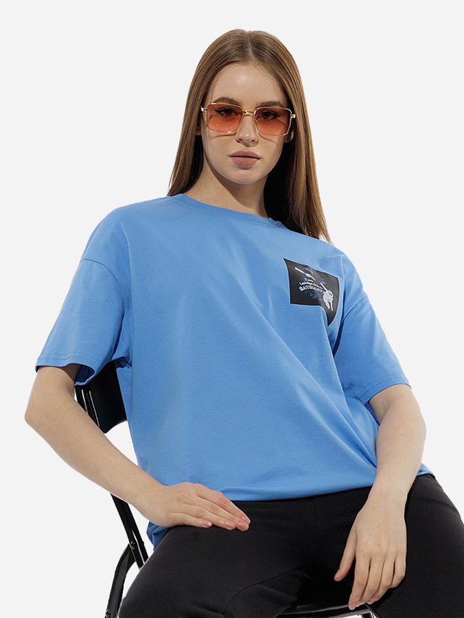 Жіноча футболка оверсайз 46 колір синій ЦБ-00219655 SKT000907807 фото
