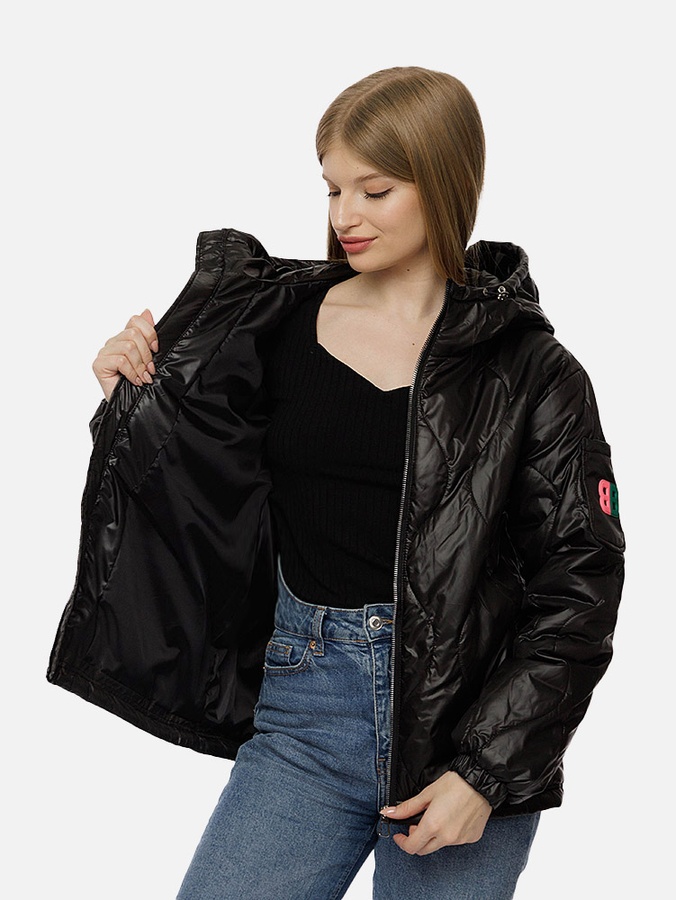 Женская демисезонная стеганная куртка 44 цвет черный ЦБ-00206935 SKT000882022 фото