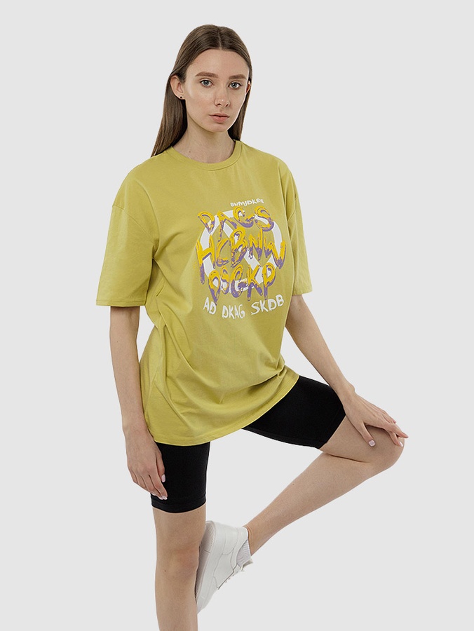 Жіноча подовжена футболка регуляр 46 колір оливковий ЦБ-00215341 SKT000898387 фото