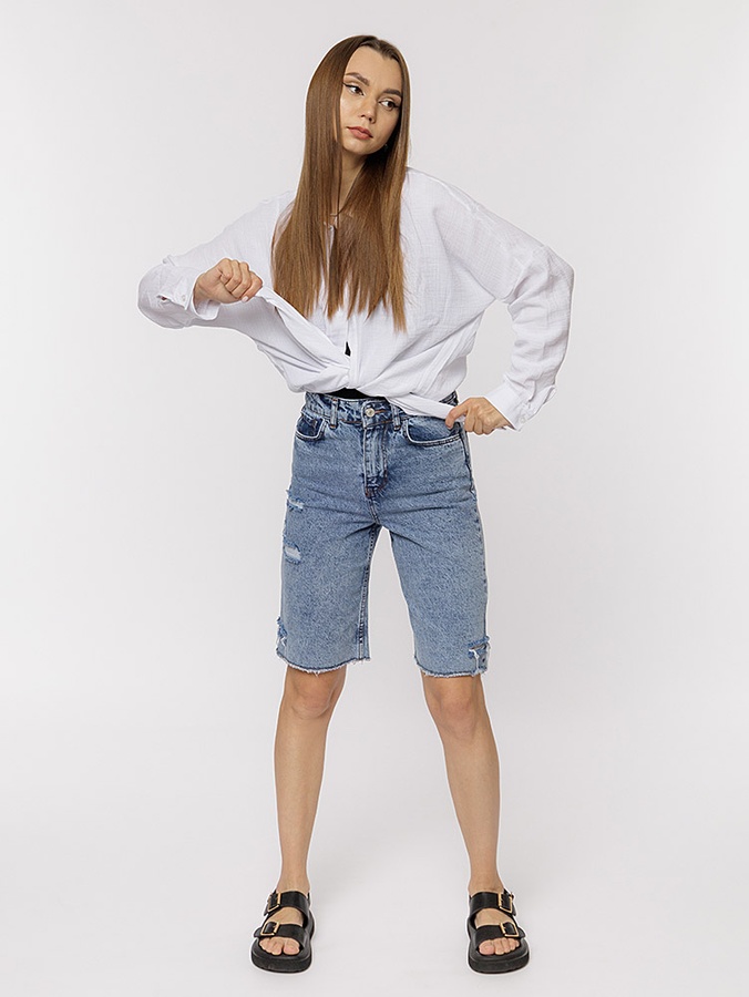 Жіночі джинсові шорти 40 колір блакитний ЦБ-00219141 SKT000906411 фото