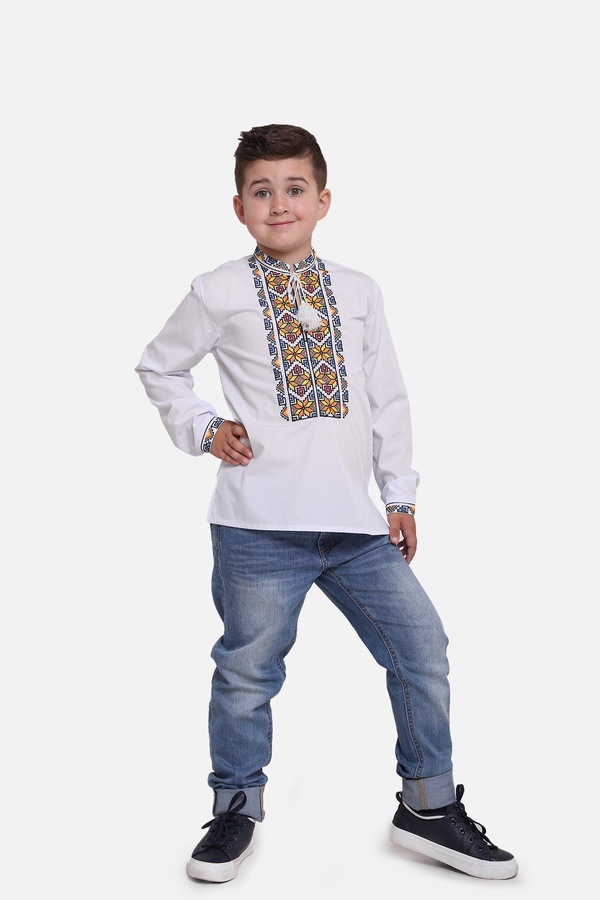 Вишиванка для хлопчика з довгим рукавом 116 колір білий ЦБ-00245241 SKT000980959 фото