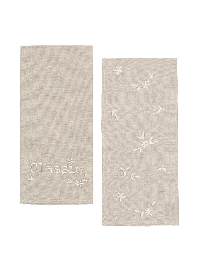Набор полотенец лен с вышивкой "Classic" 45*75 см - 2шт цвет серый ЦБ-00217949 SKT000903697 фото