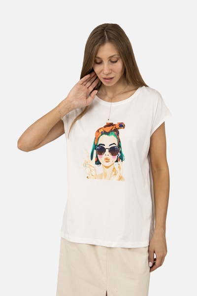 Жіноча футболка з коротким рукавом 46 колір молочний ЦБ-00254778