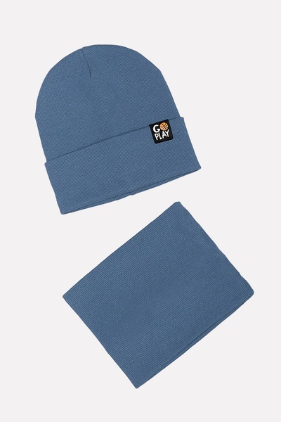 Комплект шапка та шарф на хлопчика 44-46 колір синій ЦБ-00199731 SKT000866858 фото