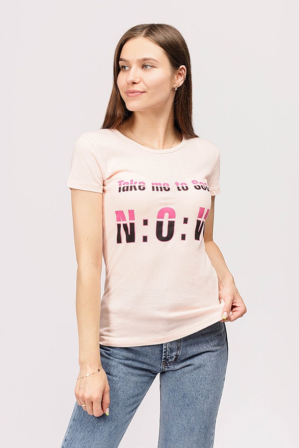 Жіноча футболка 48 колір пудровий ЦБ-00192028 SKT000847837 фото