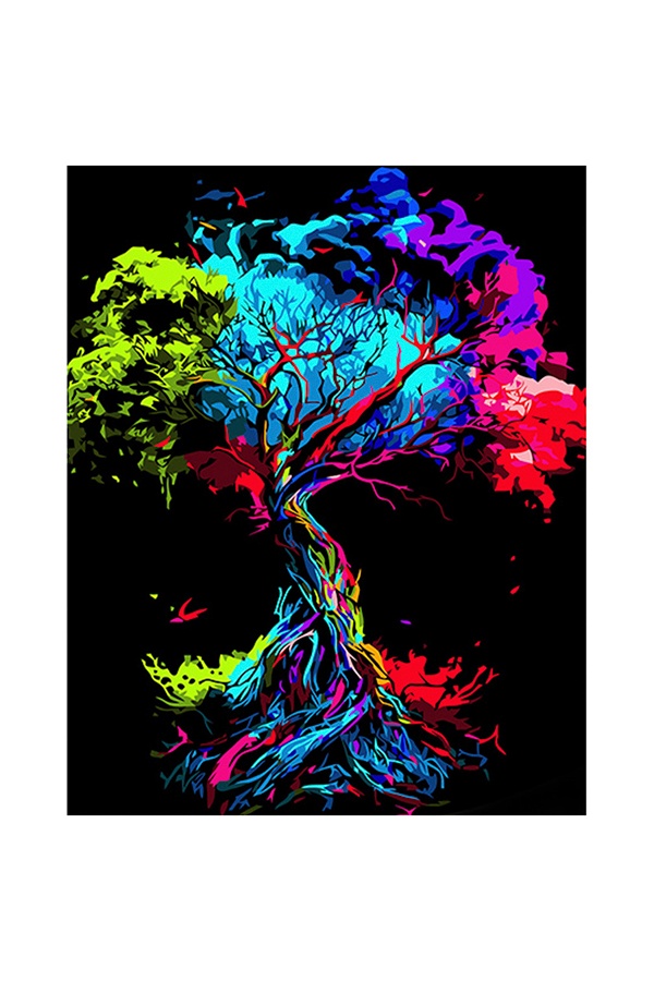 Картина за номерами Strateg - Веселкове дерево на чорному тлі колір різнокольоровий ЦБ-00253063 SKT001000926 фото
