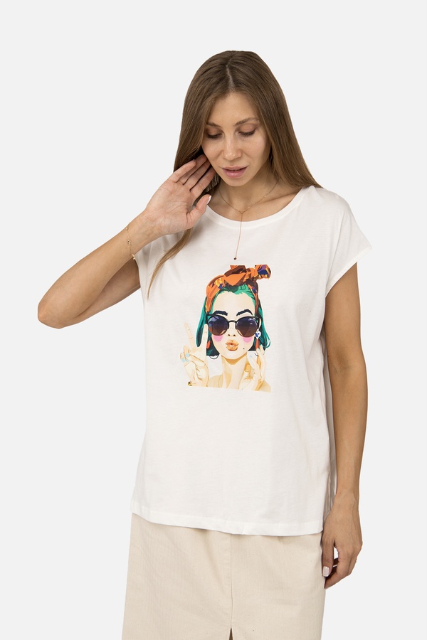 Женская футболка с коротким рукавом 46 цвет молочный ЦБ-00254778
