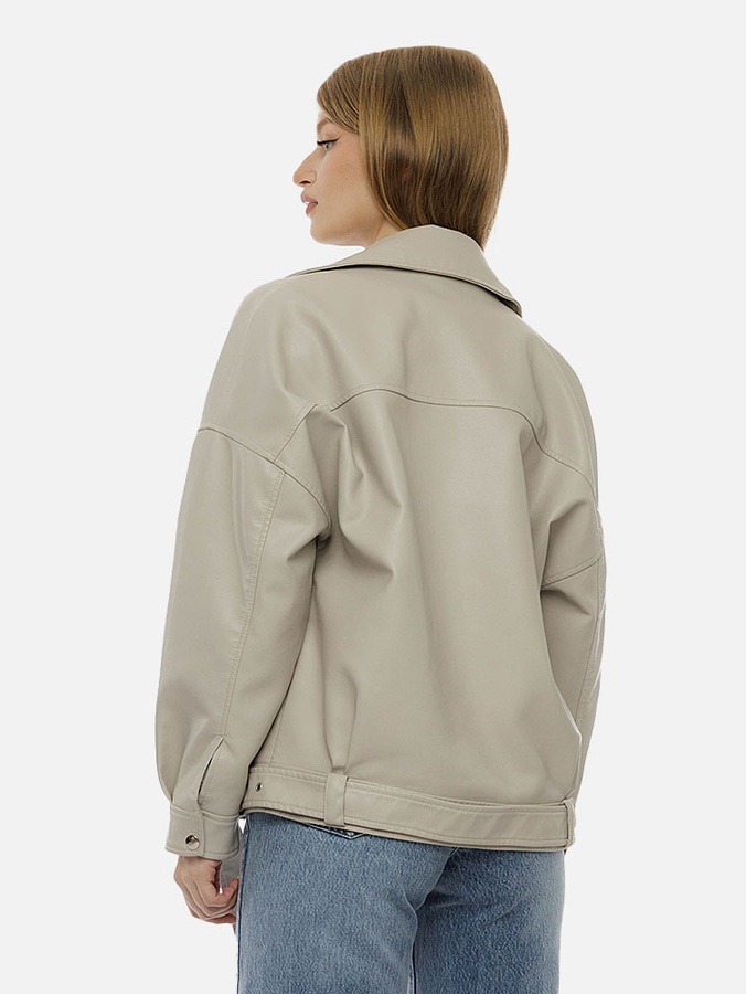 Жіноча пряма куртка екошкіра 42 колір молочний ЦБ-00209532 SKT000886869 фото