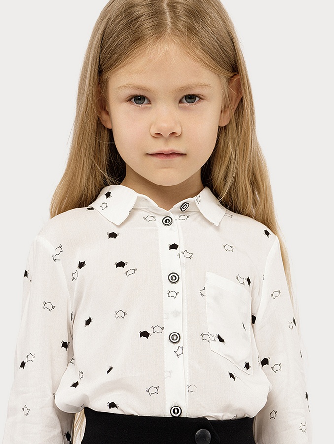 Блуза длинный рукав для девочки 116 цвет белый ЦБ-00222558 SKT000915559 фото