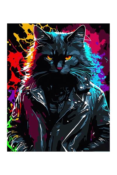 Картина за номерами Strateg - Брітальний кіт у куртці на чорному тлі колір різнокольоровий ЦБ-00253064 SKT001000927 фото